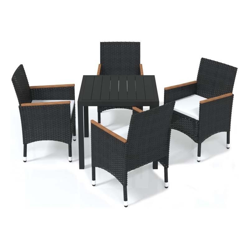 Afuera Living Contemporary Synthetic Poly Rattan Dining Set in Black/Cream White
