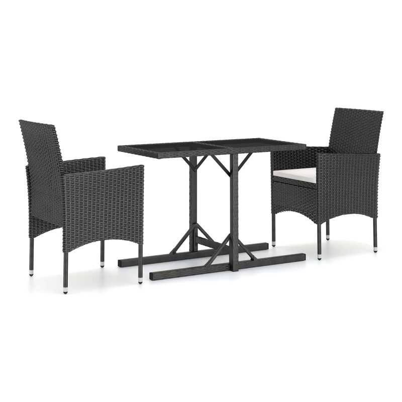 Afuera Living Contemporary Synthetic Poly Rattan Dining Set in Black/Cream White