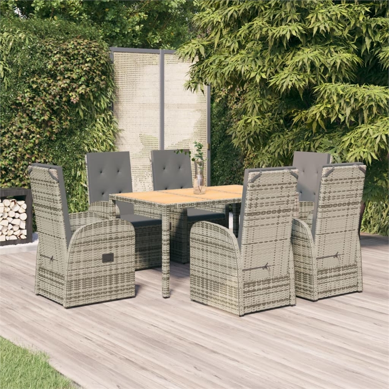 Afuera Living PE Rattan Large Adjustable Armrests Garden Dining Set in Gray