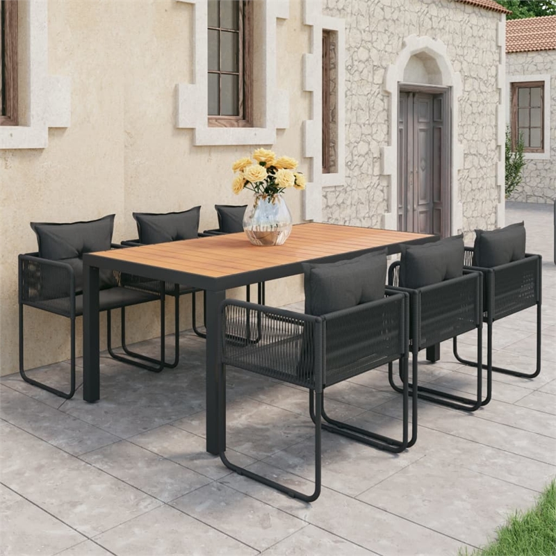 Afuera Living Aluminum/PVC Rattan/Steel Large Dining Set in Black/Brown