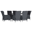 Afuera Living Contemporary Synthetic Poly Rattan Garden Dining Set in Dark Gray