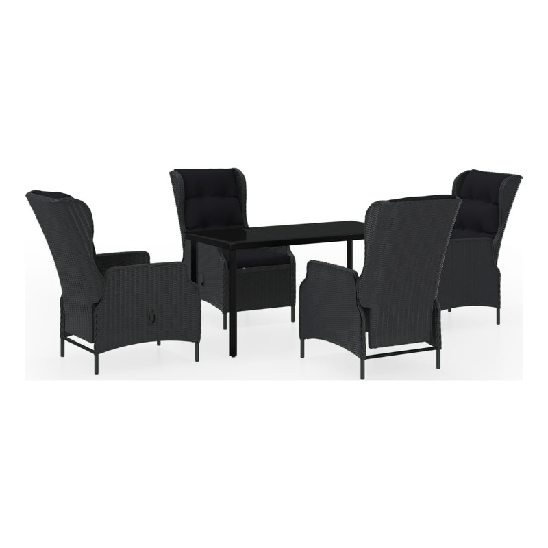 Afuera Living Contemporary Synthetic Poly Rattan Garden Dining Set in Dark Gray