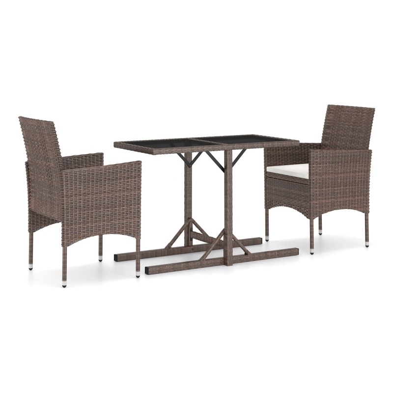 Afuera Living Contemporary Poly Rattan Dining Set in Brown/Cream White