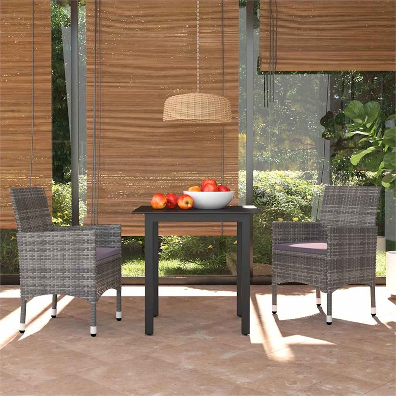Afuera Living Contemporary PE Rattan & Glass Medium Dining Set in Gray