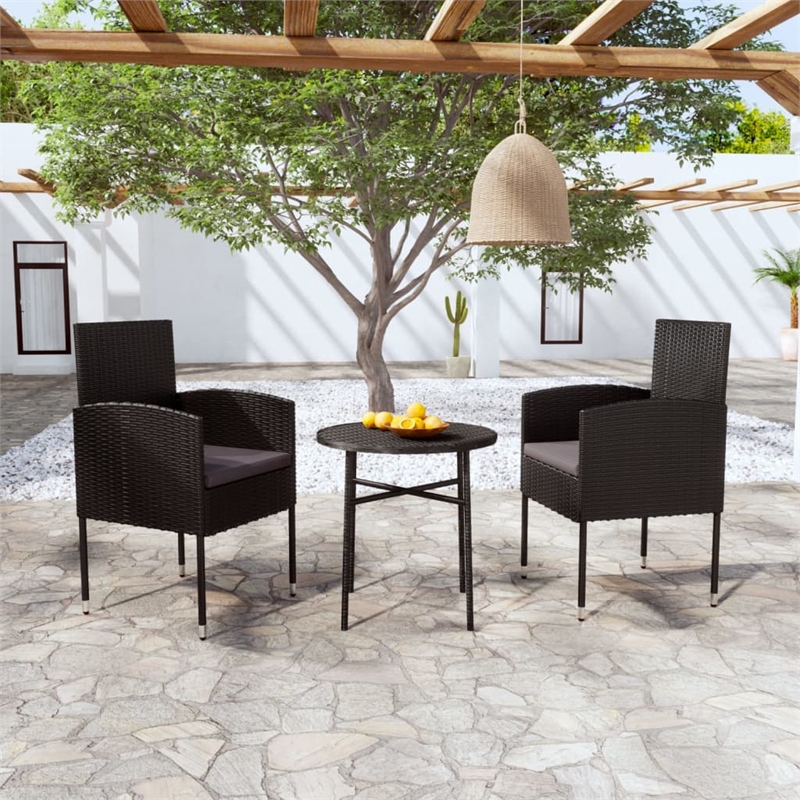Afuera Living Contemporary Medium PE Rattan Garden Dining Set in Black