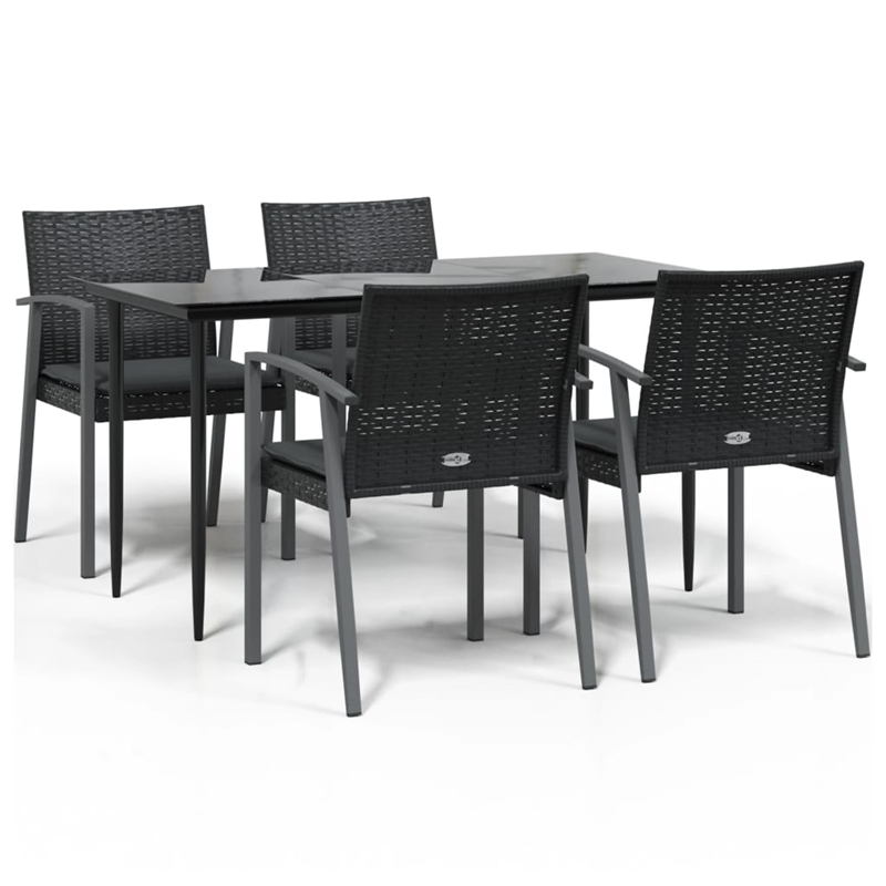 Afuera Living Contemporary Medium PE Rattan Garden Dining Set in Black