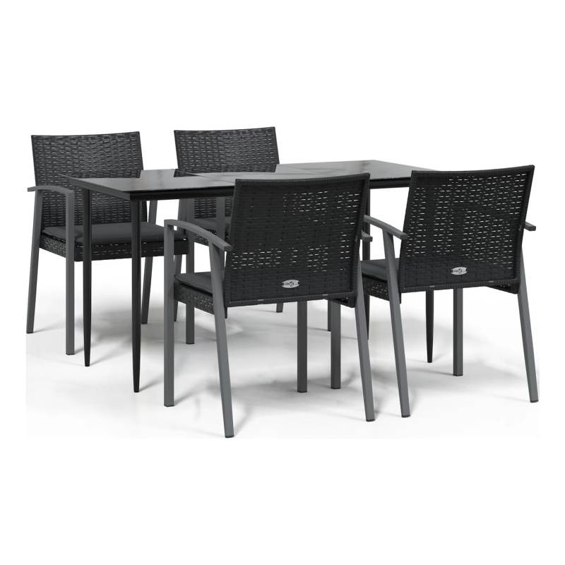 Afuera Living Contemporary Medium PE Rattan Garden Dining Set in Black