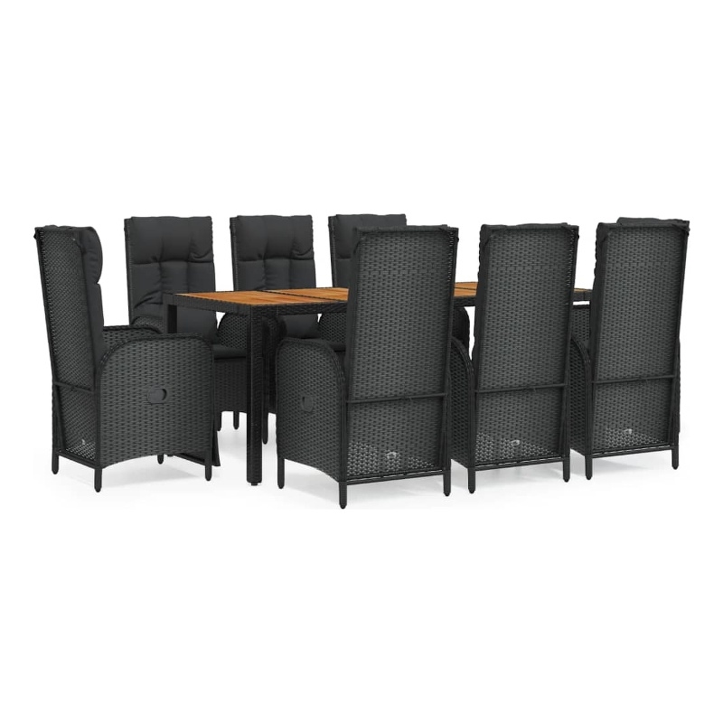 Afuera Living Contemporary PE Rattan 9 Piece Garden Dining Set in Black