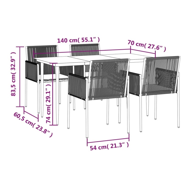 Afuera Living 5 Piece Garden Dining Set in Black Poly Rattan