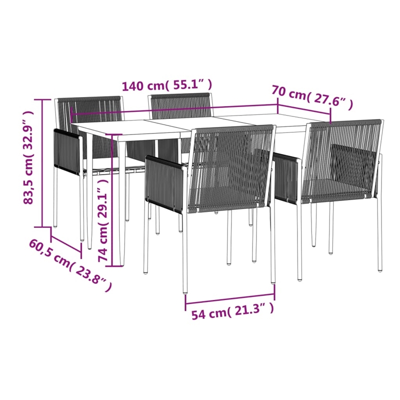 Afuera Living 5 Piece Garden Dining Set in Black Poly Rattan