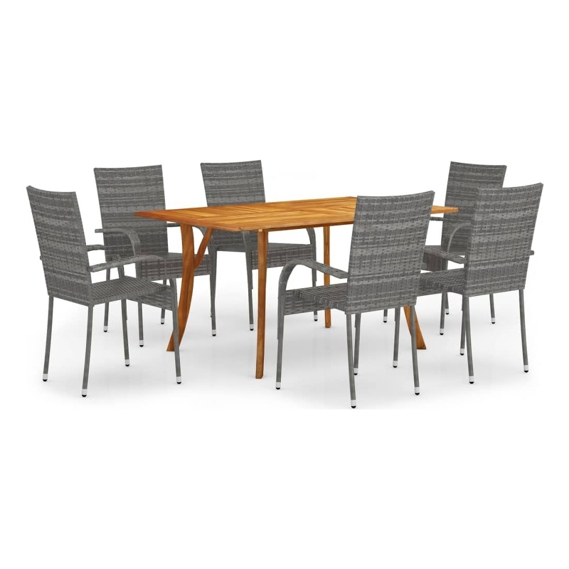 Afuera Living Solid Acacia Wood Stackable Dining Set in Gray