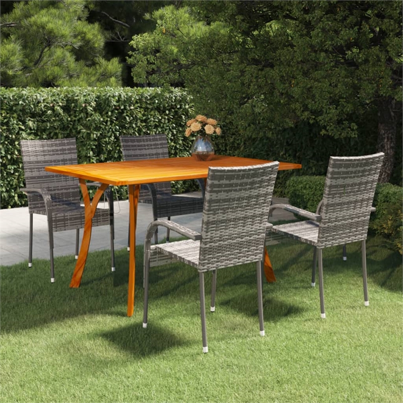 Afuera Living Solid Acacia Wood Stackable Dining Set in Gray