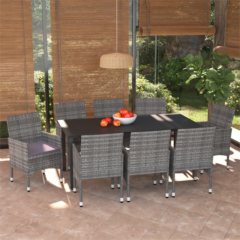 Afuera Living PE Rattan Large Rectangular Dining Set in Gray