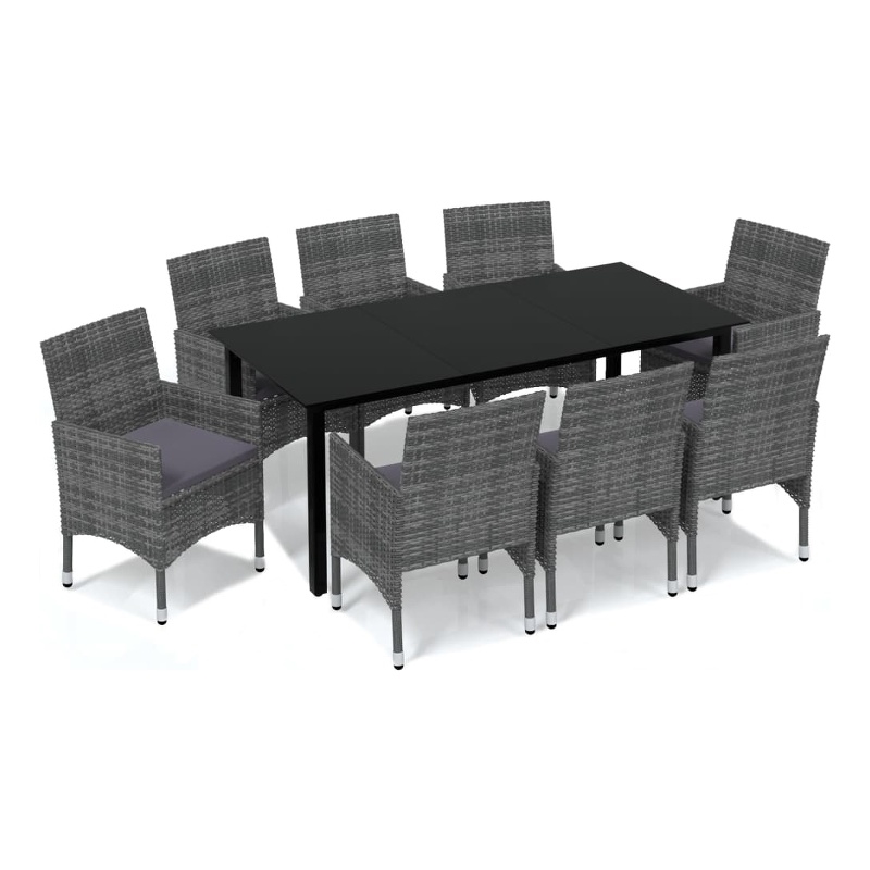Afuera Living PE Rattan Large Rectangular Dining Set in Gray