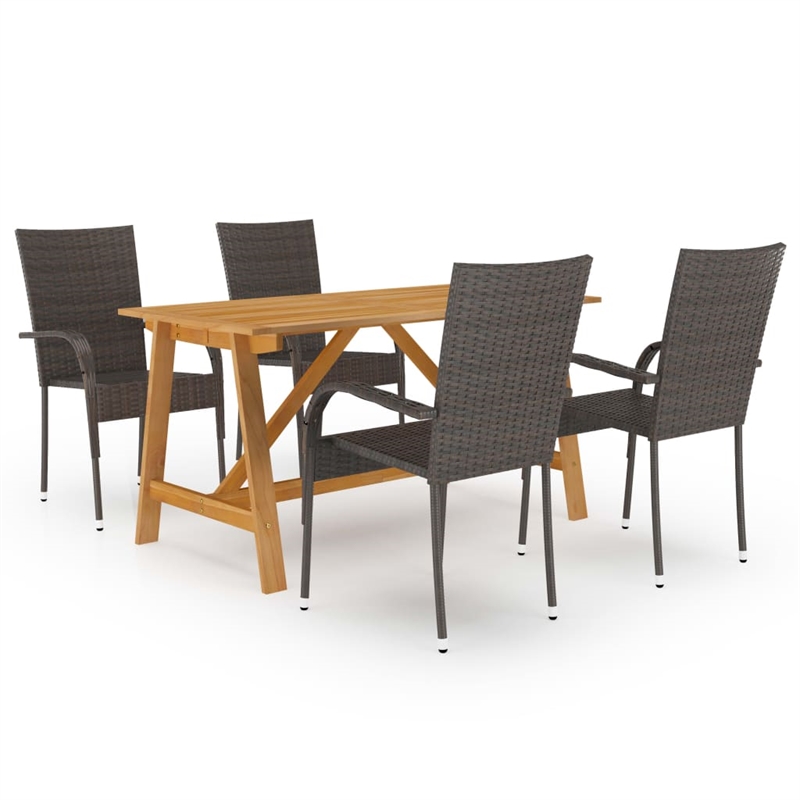 Afuera Living Solid Acacia Wood/PE Rattan Dining Set in Brown