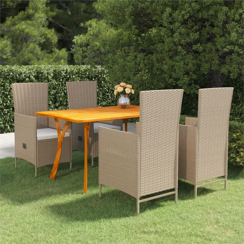 Afuera Living Solid Acacia Wood/PE Rattan Dining Set in Beige