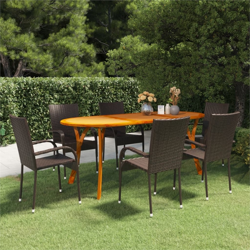 Afuera Living Solid Acacia Wood/PE Rattan Dining Set in Brown