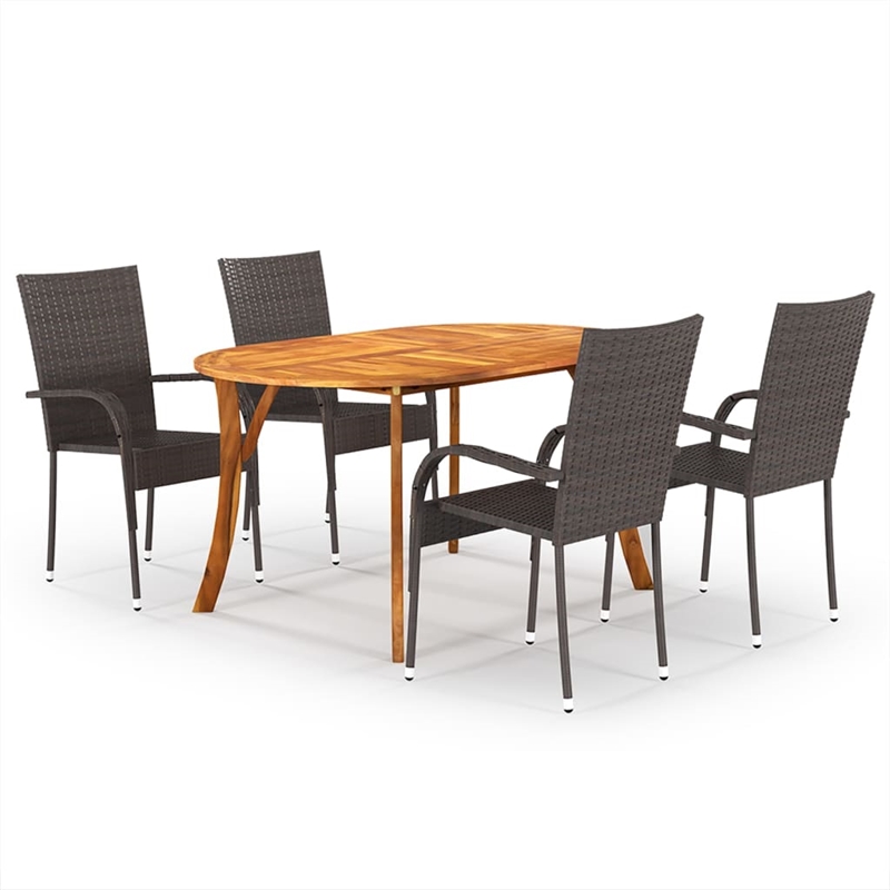 Afuera Living Solid Acacia Wood/PE Rattan Dining Set in Brown