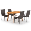 Afuera Living Solid Acacia Wood/PE Rattan Dining Set in Brown