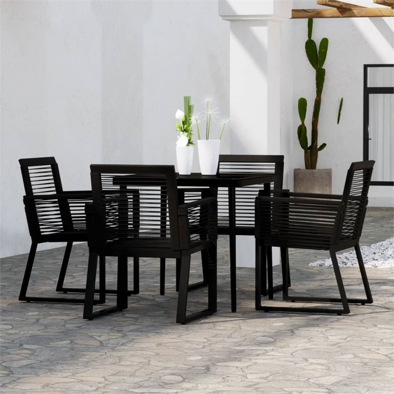 Afuera Living Contemporary Powder-Coated Steel Dining Set in Black