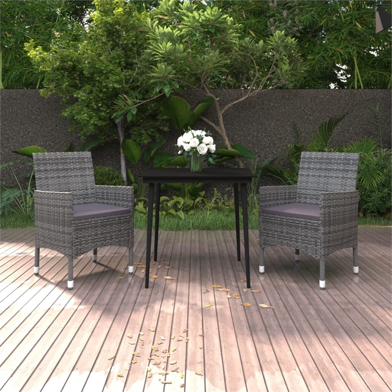 Afuera Living Contemporary PE Rattan Square Garden Dining Set in Gray