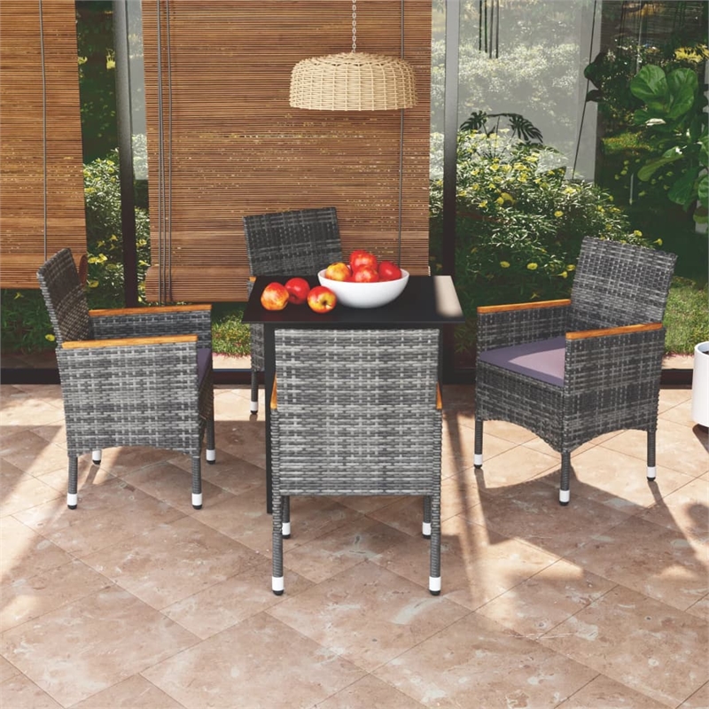 Afuera Living Contemporary Synthetic Poly Rattan 5 Piece Dining Set in Gray
