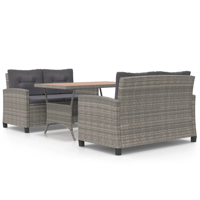 Afuera Living Contemporary Synthetic Poly Rattan 3 Piece Dining Set in Gray