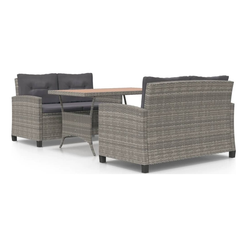Afuera Living Contemporary Synthetic Poly Rattan 3 Piece Dining Set in Gray