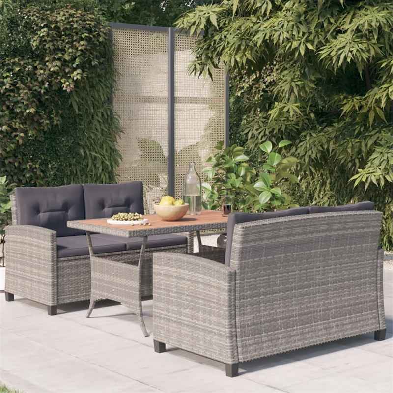 Afuera Living Contemporary Synthetic Poly Rattan 3 Piece Dining Set in Gray