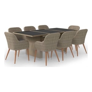Afuera Living Contemporary Synthetic Poly Rattan PE Rattan Dining Set in Brown