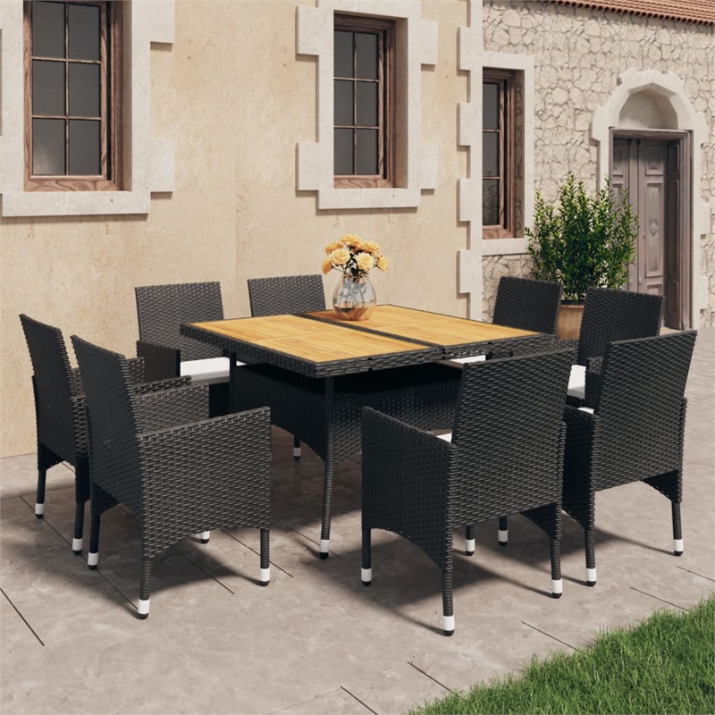 Afuera Living Contemporary Synthetic Poly Rattan Dining Set in Black and Cream