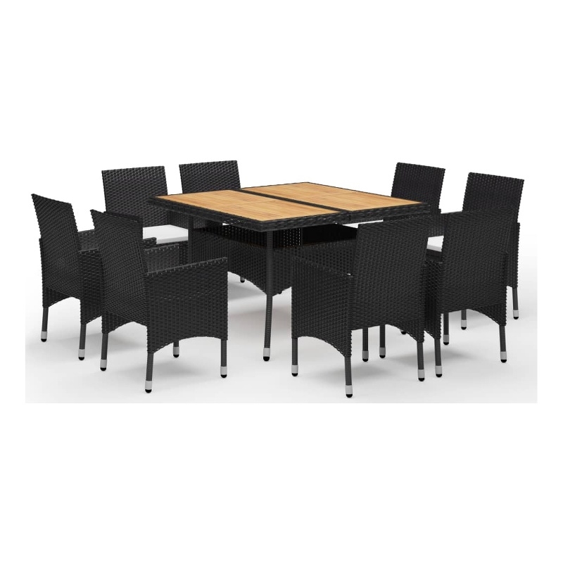 Afuera Living Contemporary Synthetic Poly Rattan Dining Set in Black and Cream