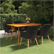 Afuera Living Contemporary Synthetic Poly Rattan Dining Set in Black/Dark Gray