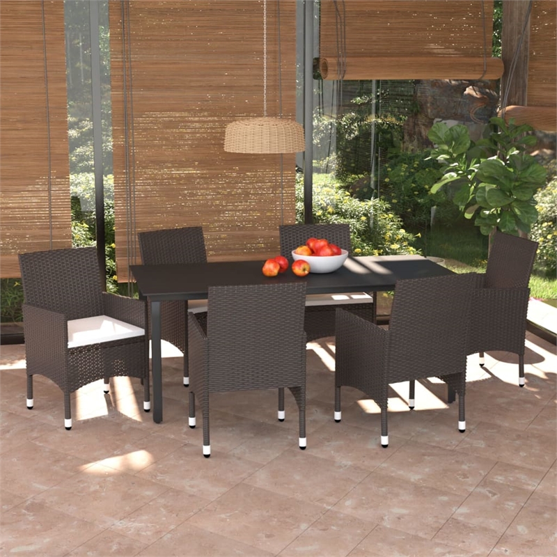 Afuera Living Contemporary Synthetic Poly Rattan PE Rattan Dining Set in Brown