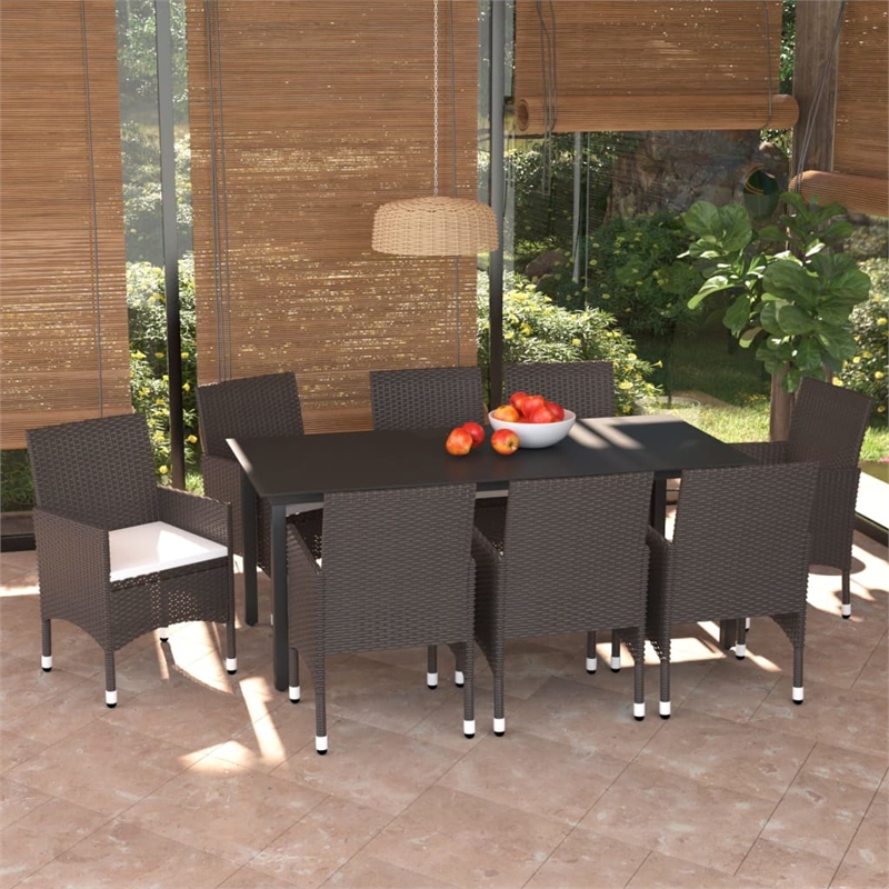 Afuera Living Contemporary Synthetic Poly Rattan PE Rattan Dining Set in Brown