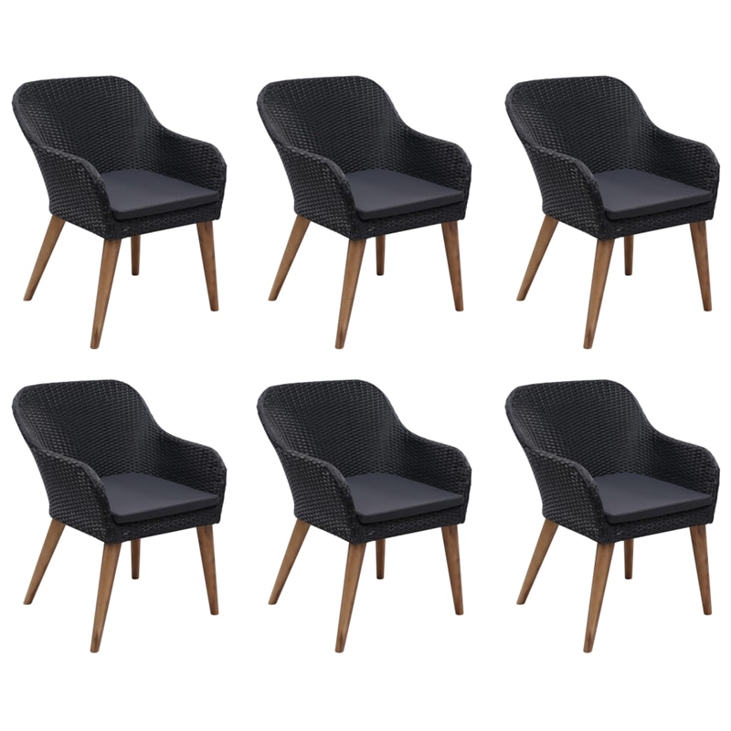 Afuera Living Contemporary 7 Piece Patio Dining Set Poly Rattan in Black