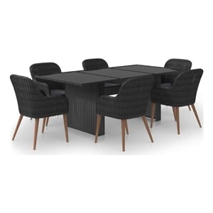 Afuera Living Contemporary 7 Piece Patio Dining Set Poly Rattan in Black