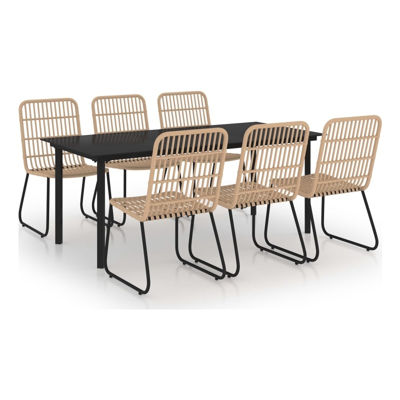 Afuera Living Contemporary Poly Rattan Dining Set in Oak/Black
