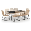 Afuera Living Contemporary Poly Rattan Dining Set in Oak/Black