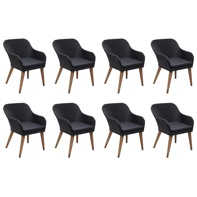 Afuera Living Contemporary 9 Piece Patio Dining Set Poly Rattan in Black
