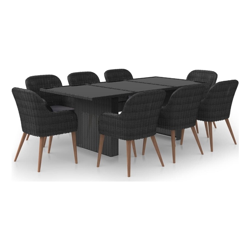 Afuera Living Contemporary 9 Piece Patio Dining Set Poly Rattan in Black
