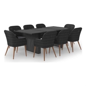 Afuera Living Contemporary 9 Piece Patio Dining Set Poly Rattan in Black