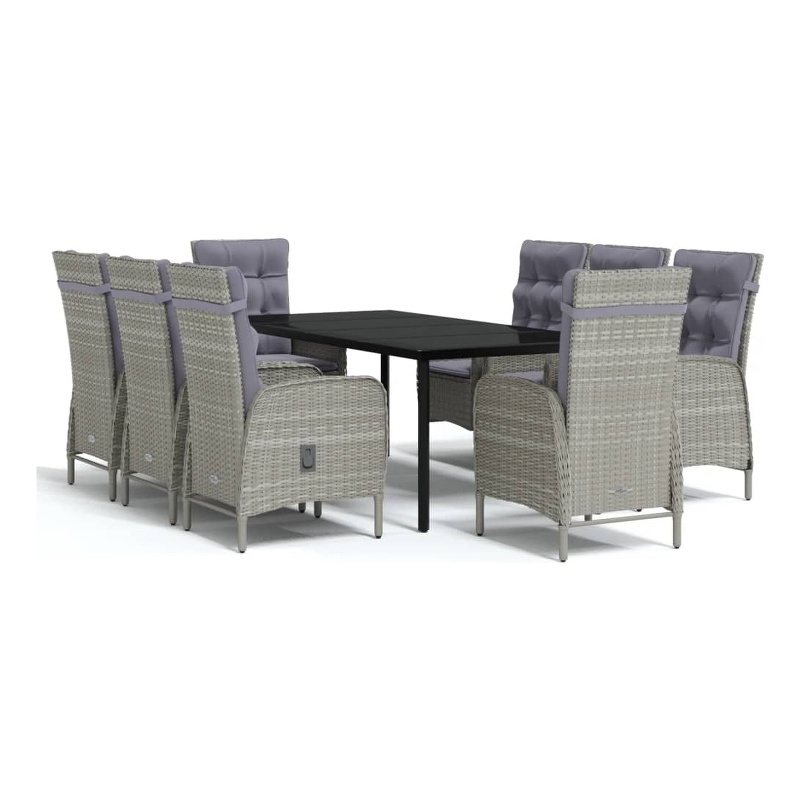 Afuera Living Contemporary PE Rattan Ergonomic Garden Dining Set in Gray