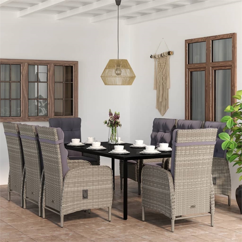 Afuera Living Contemporary PE Rattan Ergonomic Garden Dining Set in Gray
