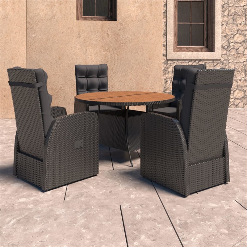 Afuera Living Contemporary Synthetic Poly Rattan Outdoor Dining Set in Black
