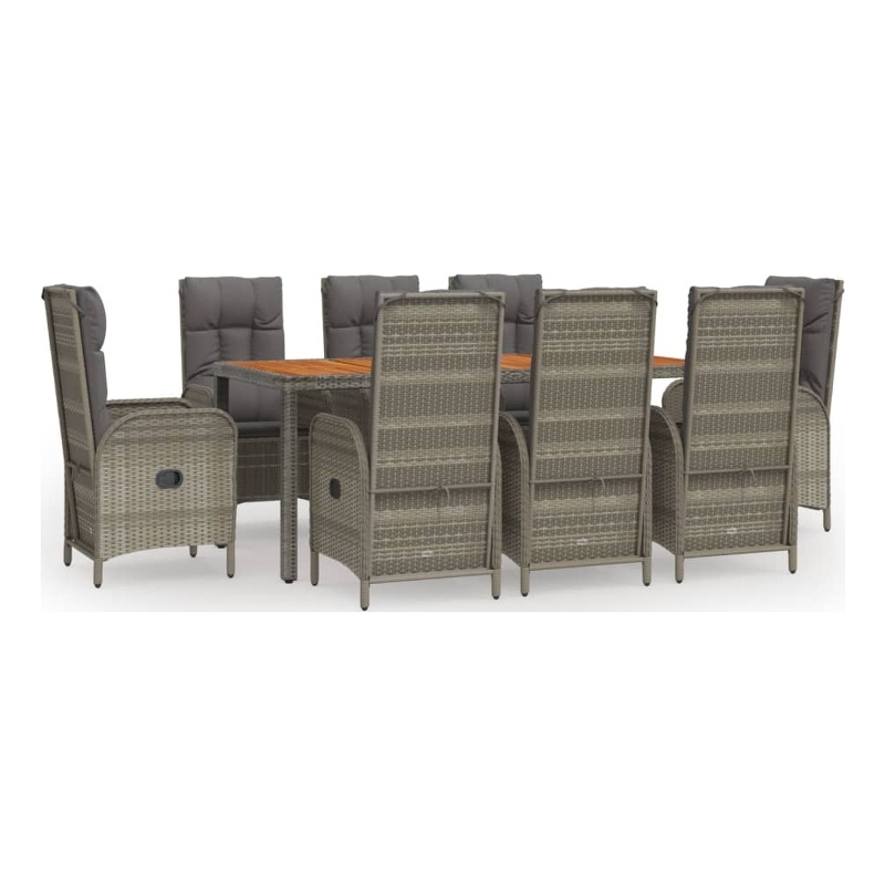 Afuera Living Contemporary PE Rattan Large Garden Dining Set in Gray