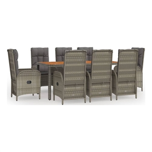 Afuera Living Contemporary PE Rattan Large Garden Dining Set in Gray