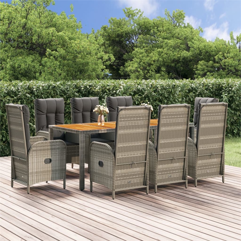 Afuera Living Contemporary PE Rattan Large Garden Dining Set in Gray