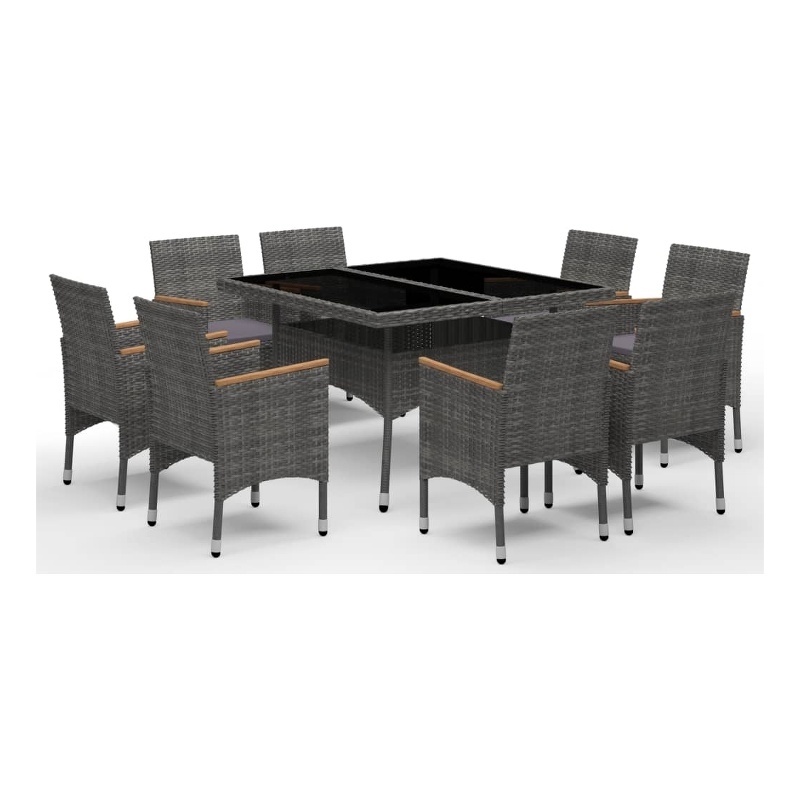 Afuera Living Synthetic Poly Rattan 9 Piece Dining Set in Gray/Brown