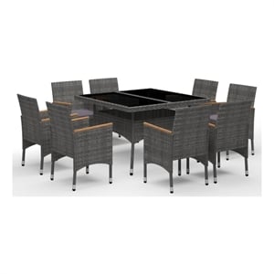 Afuera Living Synthetic Poly Rattan 9 Piece Dining Set in Gray/Brown